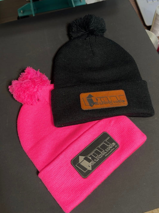 Hitt Trucking Beanie with Puff Ball | Leather Patch